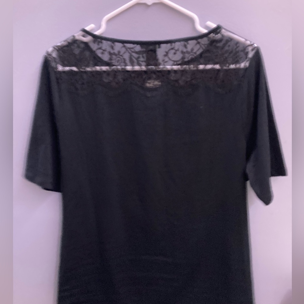 Ann Taylor Black T-shirt with Black Lace - Picture 2 of 6